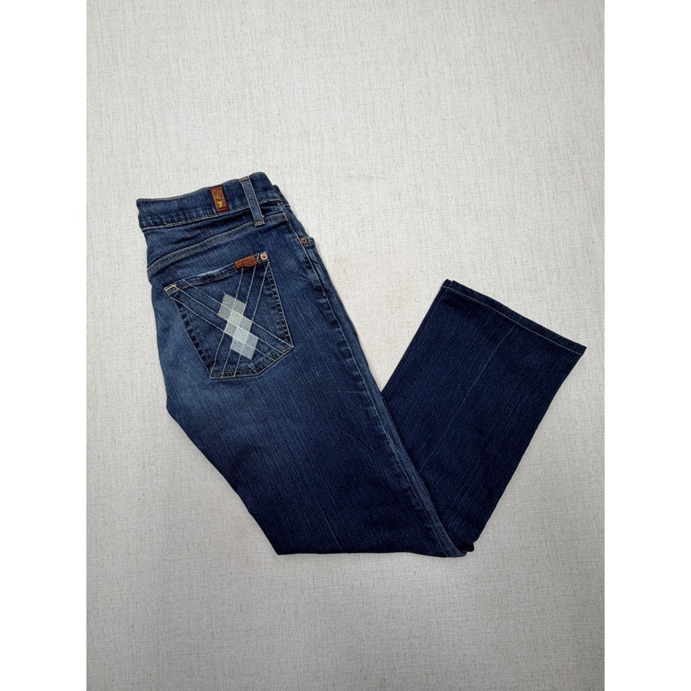 7 For All Mankind Standard Straight Leg Jeans Dark Wash Argyle Pocket 34
